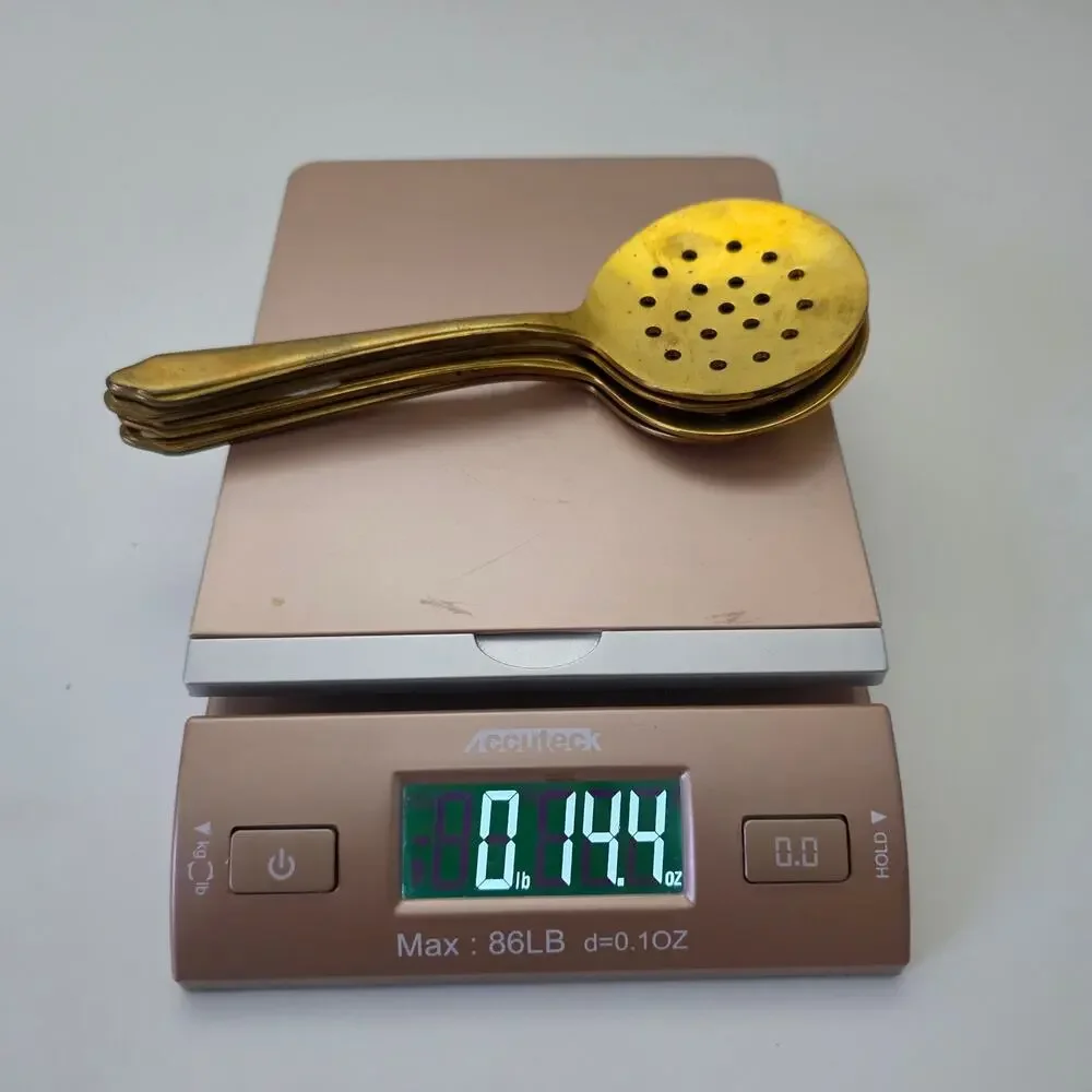 Vintage Brass Slotted Serving Spoons Set of 4 Gold Cocktail Bar Olive Spoon